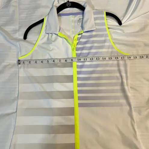 Slazenger Sleeveless Golf Tank Top w/Neon Yellow Trim Striped Pattern White-M