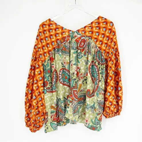 BUCKETLIST Lydia Mixed Print Balloon Sleeve Blouse L Orange Size L