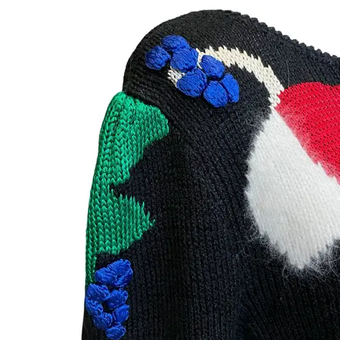 VTG Alexandria Sweater Womens Large Bold Color Block Angora 80s Statement Black - Image 4