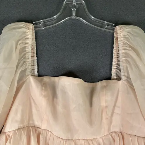 Anna Grace Dress Womens Large Pink Puff Sleeve Square Neck Sheer Overlay Party
