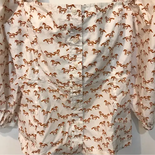 NWT Aritzia Little Moon Horse Print Puff Sleeve Square Neck Blouse L White Size L