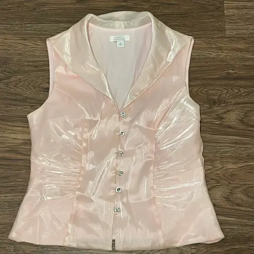 Dress Barn Collection Sleeveless Button Down Blouse Crystal Buttons Pink 10