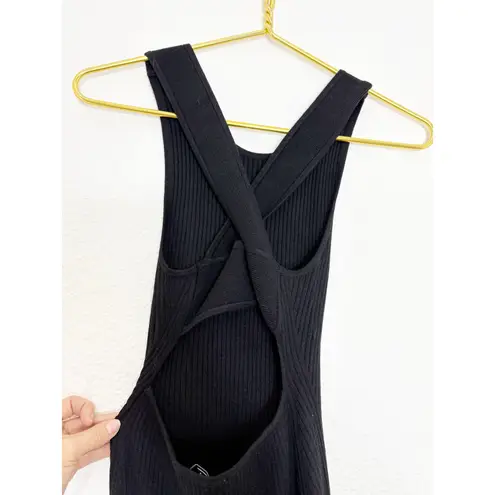 AYR The Vava Black Ribb Midi Dress Size XS Criss Cross Back Stretch Quiet Luxury