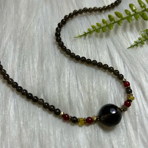 Smoky quartz citrine carnelian gemstones necklace Brown