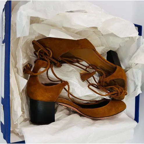 Aquazzura Boheme Tassel Pump Cognac Suede Excellent Condition Original Box sz 36 Brown