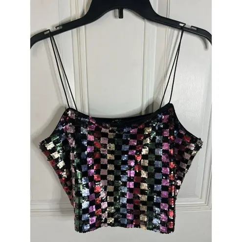 FORE NEW Celeste Checked Colorful Sequin Crop Top Size Large Women’s Black