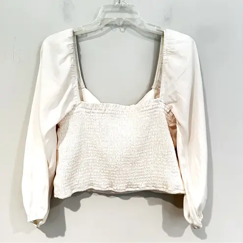 TCEC Fab'rik Kynlee Cropped Puff Sleeve Blouse Women's Large Cream Smocked NWT