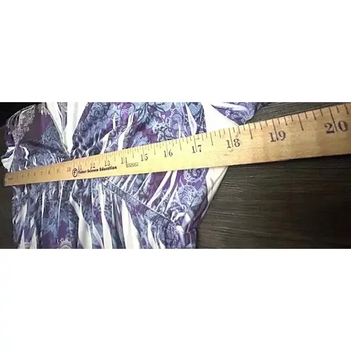 Purple Paisley Print Dress 2X Empire Waist Stretch Sequined Flowy Boho Festival