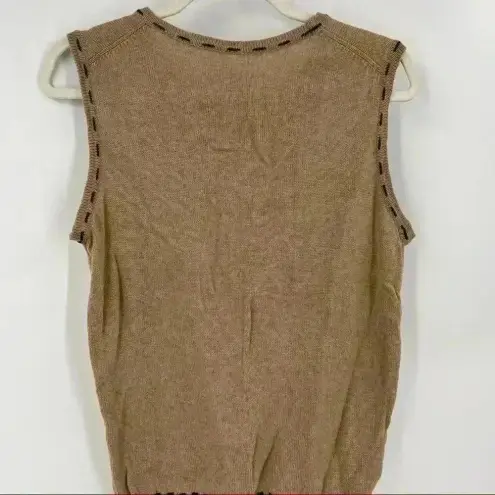 Pringle Embroidered Logo Lightweight Wool Sleeveless Vest Top Size Small Tan