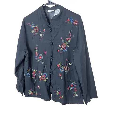 White Stag Vintage Black Embroidered Floral Pattern Blazer Jacket Large