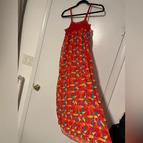 Vintage Red Tropical Print Lace