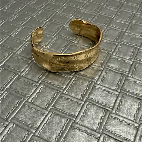 Gold Molten Wide Cuff Bracelet Sculptural Organic Statement Metal Wrist Cuff