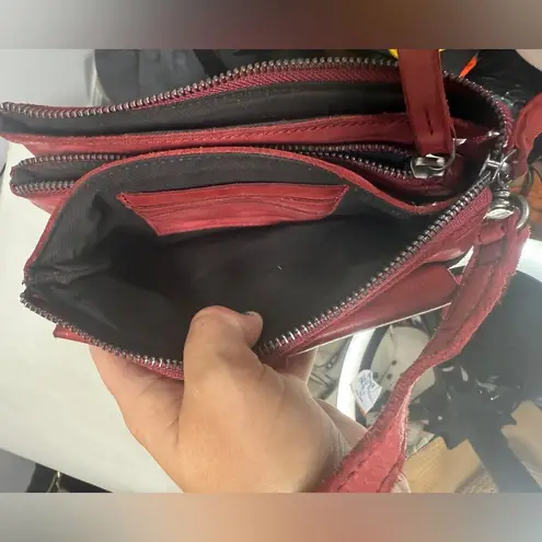 Harbour 2nd Luna Red Leather Triple Pocket Crossbody Belt Bag