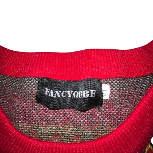 FancyQube crewneck silly Christmas Sweater with Reindeer and Sleighs size XL