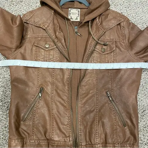 Coalition Girl Next Door Hooded Faux Leather Jacket Brown Size L