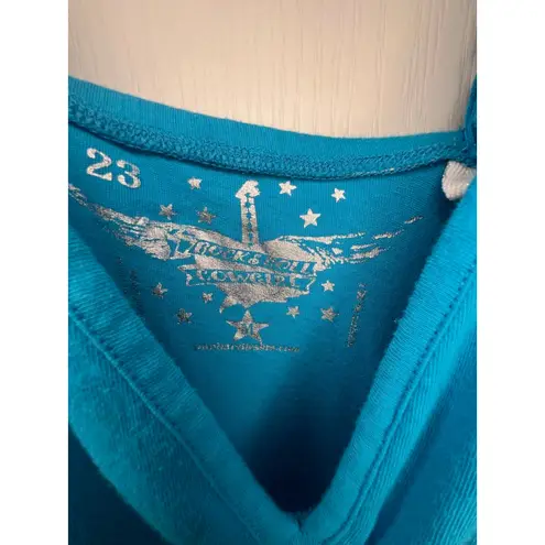 Rock & Roll Cowgirl Blue Spaghetti Strap Dress With Embroidered Detail