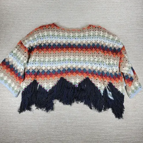 Free People  XS Crochet Fringe Sweater Multicolor Boho Chevron Knit Oversized