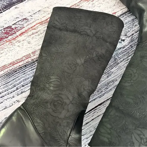 Vintage Markon “Suela” Black Leather Embossed Women's Mid Calf Boots Size 9