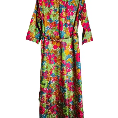 Saks 5th Avenue Vintage SAKS 5TH AVE Robe Maxi 60s Psychedelic Floral Hippie Belted One Size