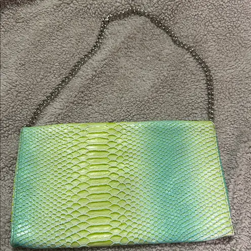 Jessica McClintock Faux Snakeskin Clutch Evening Bag green/yellow