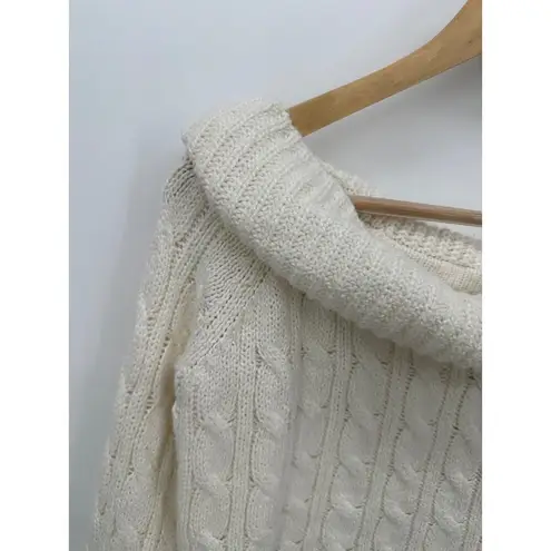 American Eagle  Sweater Women Small Cream Fisherman Off Shoulder Knit Boxy Crop