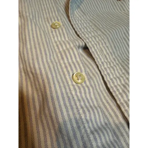 Ralph Lauren Sport Women Striped Button Down Shirt Slim Fit Blue White Size 8