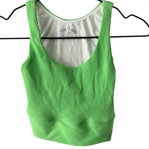 Year of Ours Gym Crop Bra Ribbed Tank Neon Kiwi Green XS