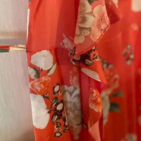 INC International Concepts Women’s Side Tie Wrap Dress Floral Satin Size Large Orange