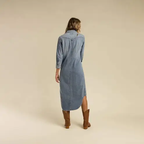 SENDERO DENIM WESTERN ANNIE PEARL SNAP SHIRTDRESS SMALL—NEEDS ZIPPER REPAIR Blue