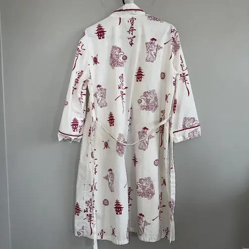 BedHead Egyptian Cotton Kimono Robe S/M White Red Japanese Print Geishas Dragons