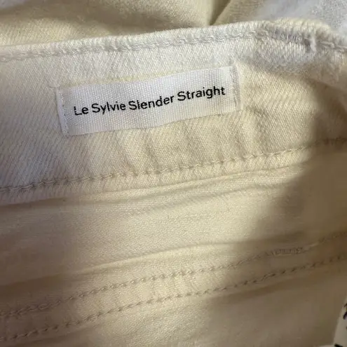 Frame Sz 27 White Le Sylvie Crop High Rise Straight Fit Jeans Side Slit EUC
