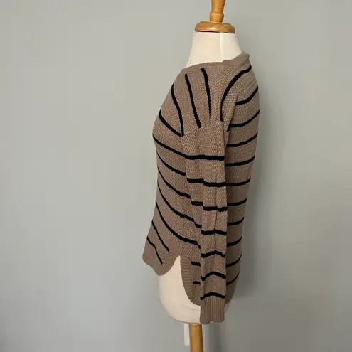PaperMoon Tan Black Stripe Knit Crewneck Pullover Sweater