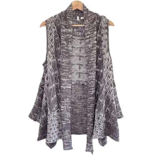 Anthropologie Moth Lavena Pointelle Vest Womens XS Gray Draped Crochet Cardigan