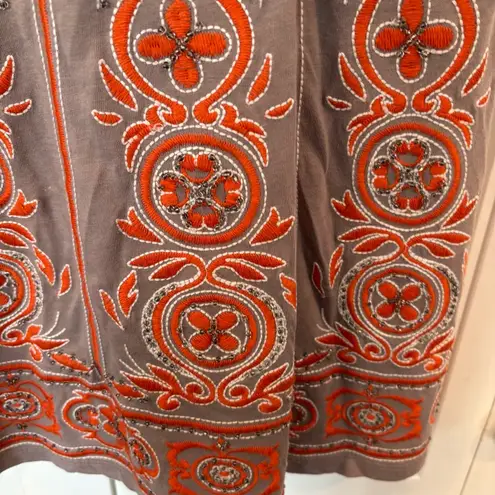 INC International Concepts Tan And Orange Embroidered/Beaded Dress Size Medium