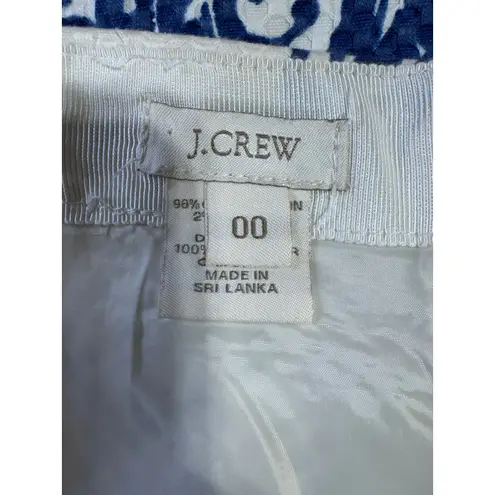 J.Crew No. 2 Pencil Skirt Blue White Baroque Print Lined Cotton Blend Women's 00 Size 00P