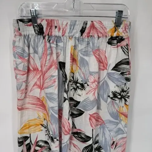 C&C California Tropical Beachy Pants Womens Medium White Linen Pockets Wide Le