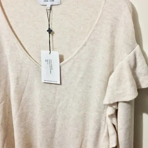 John + Jenn women's ruffle draped trim v-neck crop sweater blouse