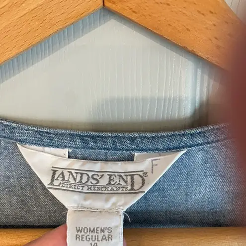 Lands' End Women's 14 Vintage Light Blue Denim 100% Cotton Knee Length Dress