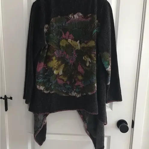Mushka by Sienna Rose sz M Heathered Purple Abstract Floral Open Front Cardigan Black Size M
