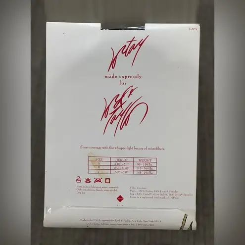 NEW Vintage Lortay Lord & Taylor Luxury Lycra Control Top Pantyhose Jet Black