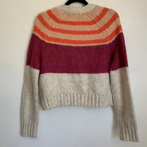 American Eagle NWT  Colorblock Striped Wool Blend Knit Cardigan in Cream