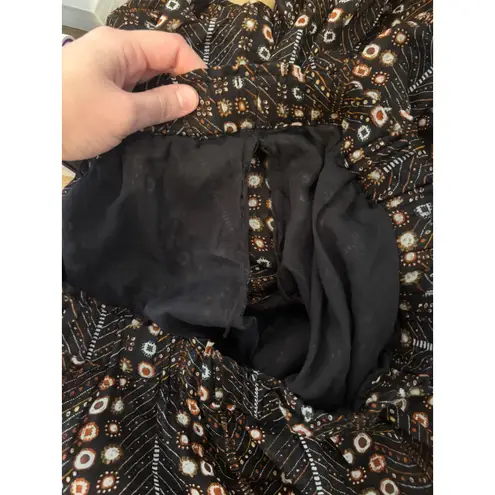 Isabel Marant Etoile Diya Tiered Maxi Skirt Size 12 Black Brown Printed