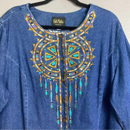 Bob Mackie  jacket size 2X denim embroidered aztec southwestern dreamcatcher