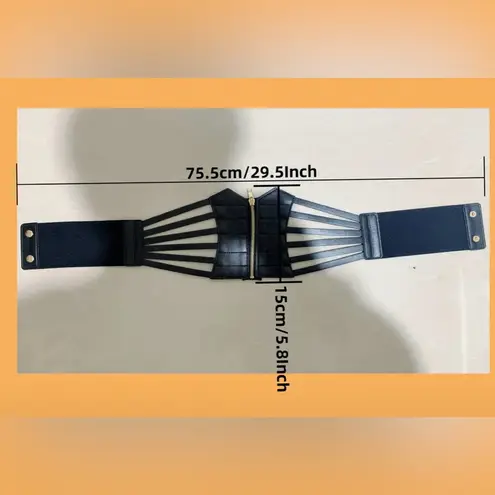 Retro Style Black Elastic Faux Leather Waist Belt Wide Waistband‎ Gold Zipper