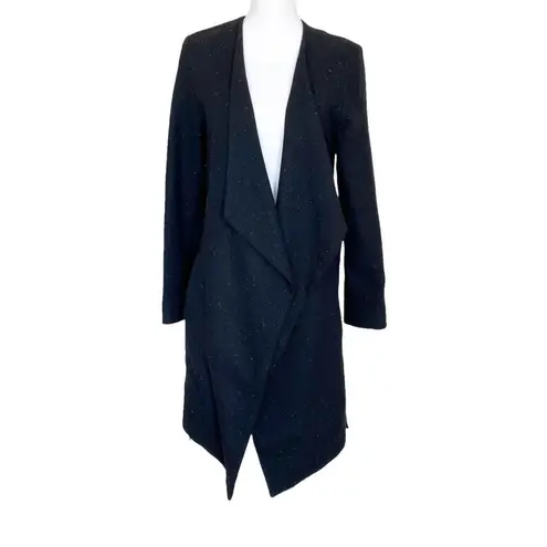 Alpha60 Drape Front Wool Blend Tie Front Jacket Black Fleck Mid Length Size XS