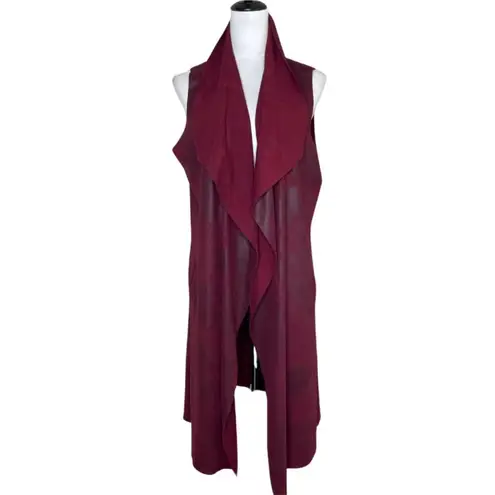 Oliver Women's Pocketed Open Front Faux Suede Drape Vest Cardigan Sz M Red Size M
