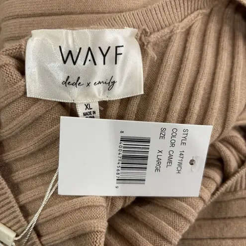 WAYF NWT Nordstrom Hollie Size XL Tan Tie Neck Side Slit Sweater Dress Brunch