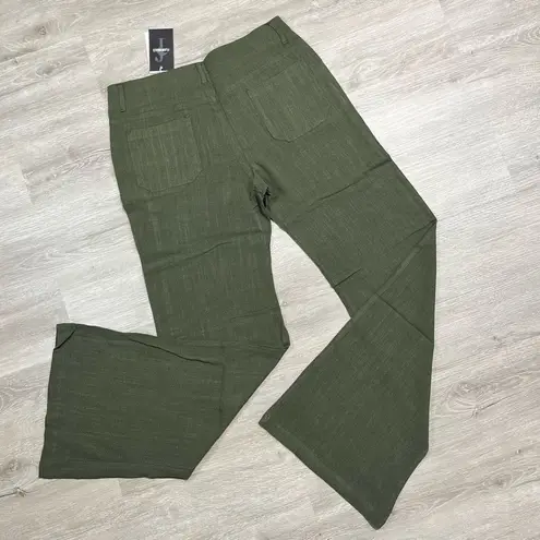 Flamingo New Flamingals Linen Blend Flare Low Waist Dress Pants Size Small Women’s Green