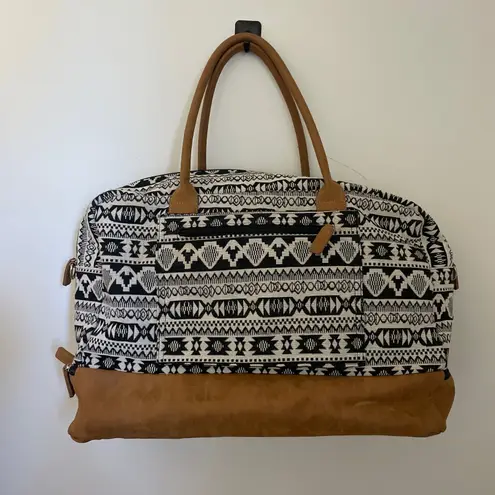 Bohemian Aztec Print Weekender Bag Large Travel Duffle Tote Vacation Boho Chic Black