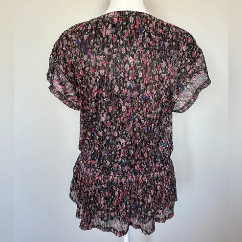 Anthropologie  purple pink multicolor floral boho bohemian peplum ruffle top